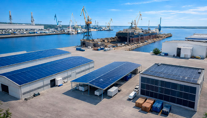 Верфь, портовый терминал и&nbsp;док с солнечной станцией Solartek